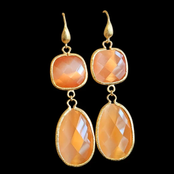 NWT - 18k Gold and Orange Cat's Eye Dangle Earrings